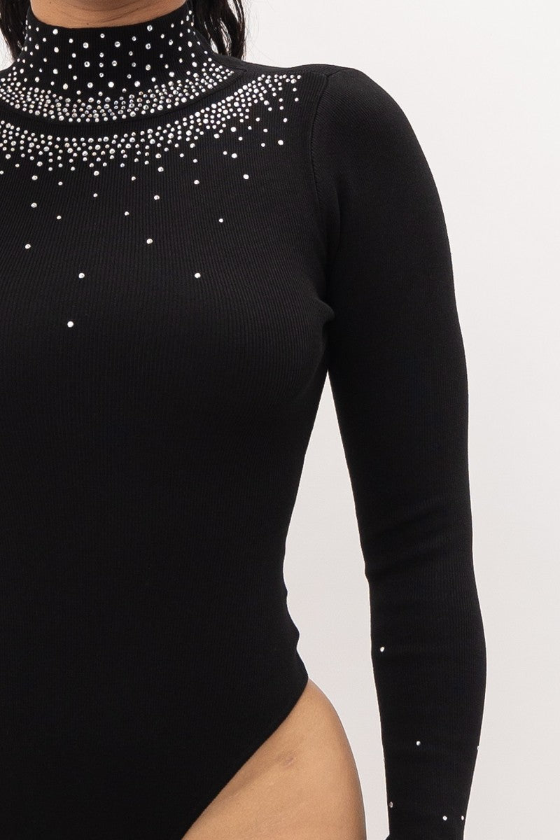 Glamour Mock Neck Bodysuit-Black