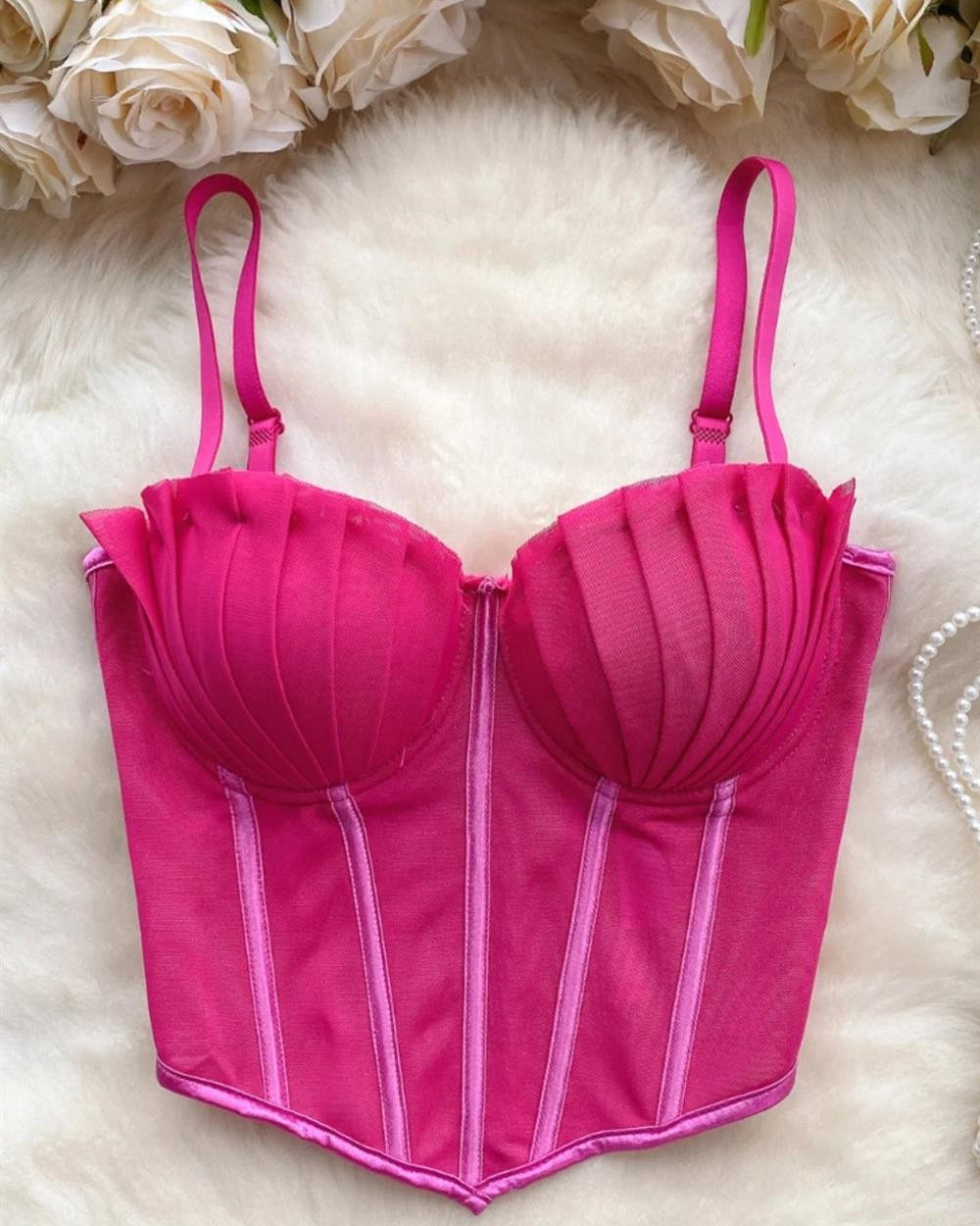 Ariel Mesh Corset Top-Hot Pink