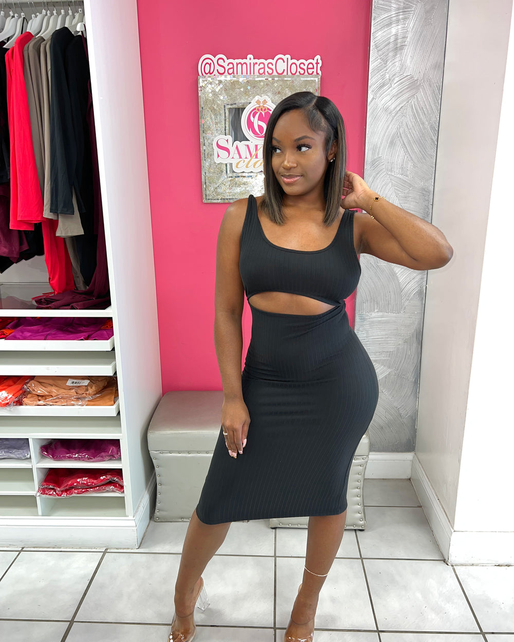 Halle Peek Dress-Black