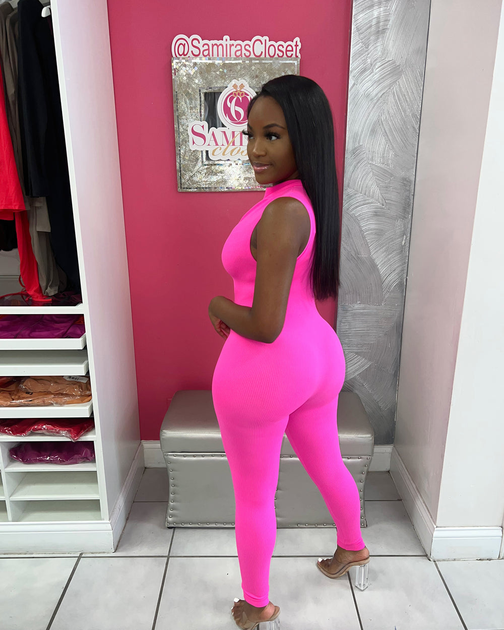 Bailey Snatched Jumpsuit-Hot Pink