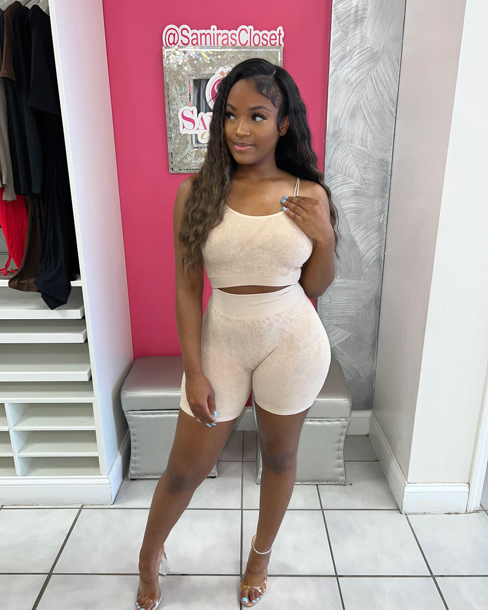 Bad B Tank and Biker Set-Beige