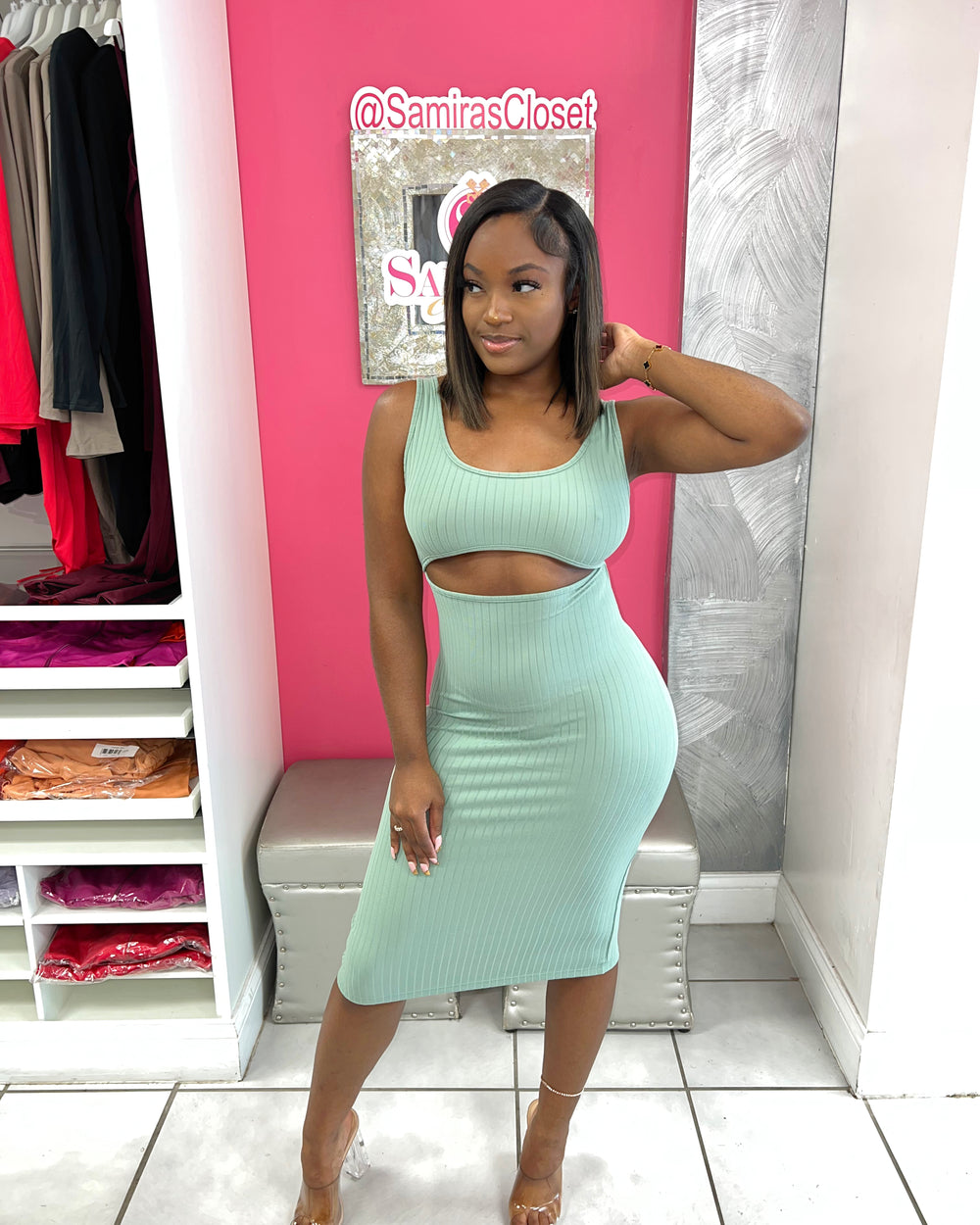 Halle Peek Dress-Sage