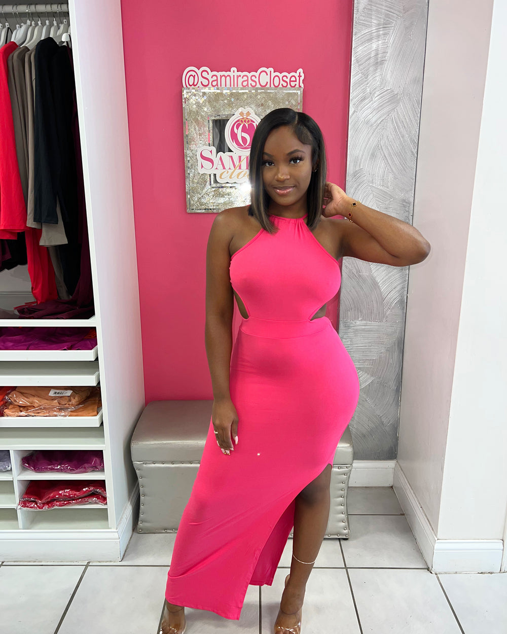 Maya Tieback Maxi Dress-Hot Pink