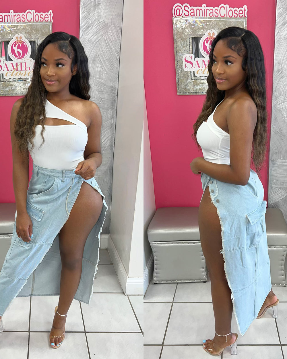 Toxic Love High Slit Denim Skirt