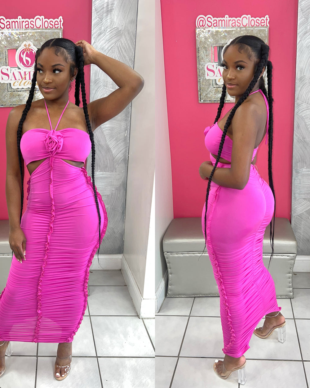 Babydoll Midi Dress-Fuschia