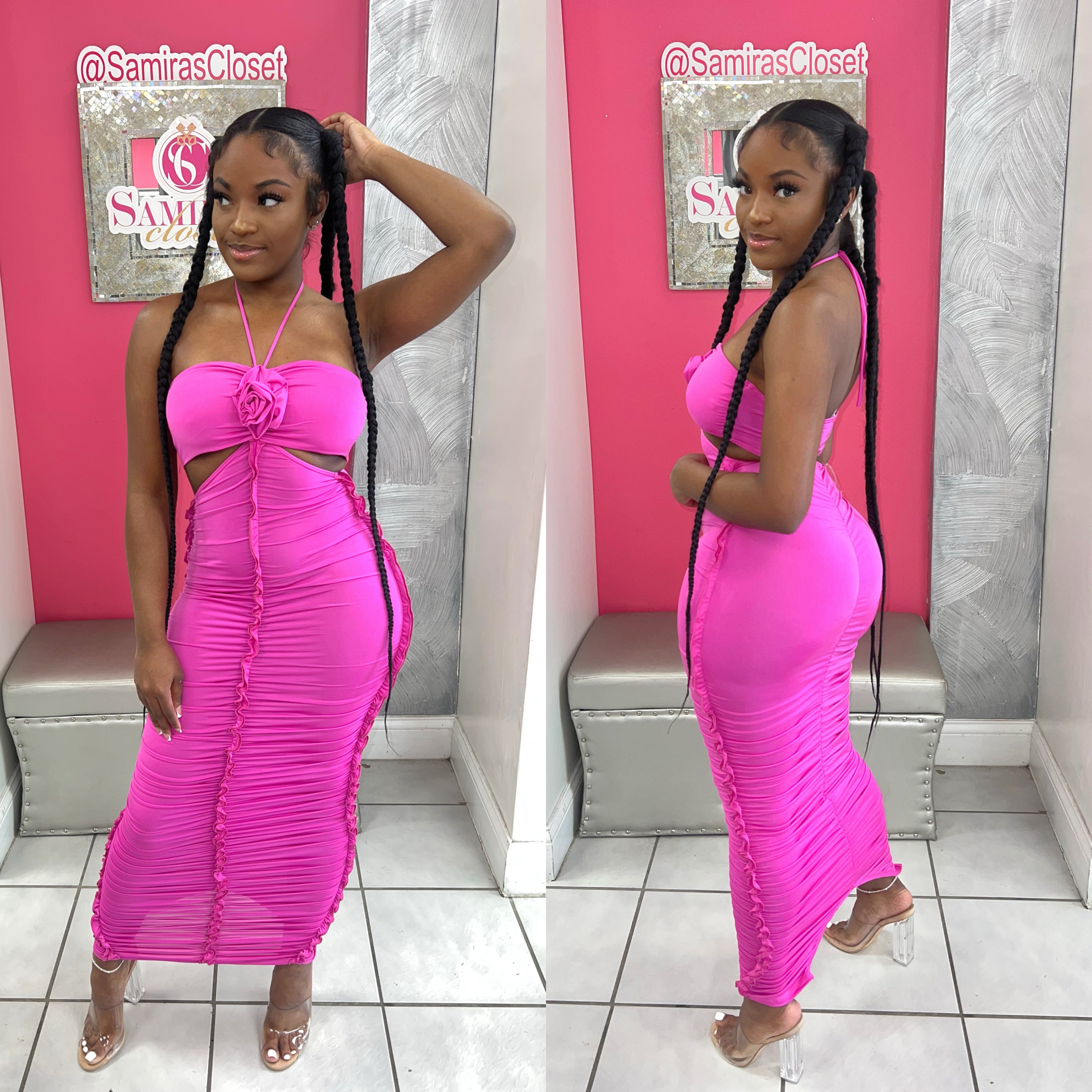 Babydoll Midi Dress-Fuschia Samira's Closet Babydoll Midi Dress-Fuschia Samira's Closet