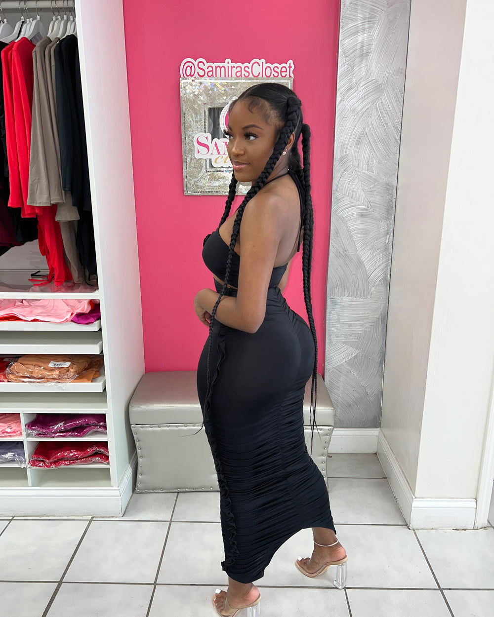 Babydoll Midi Dress-Black