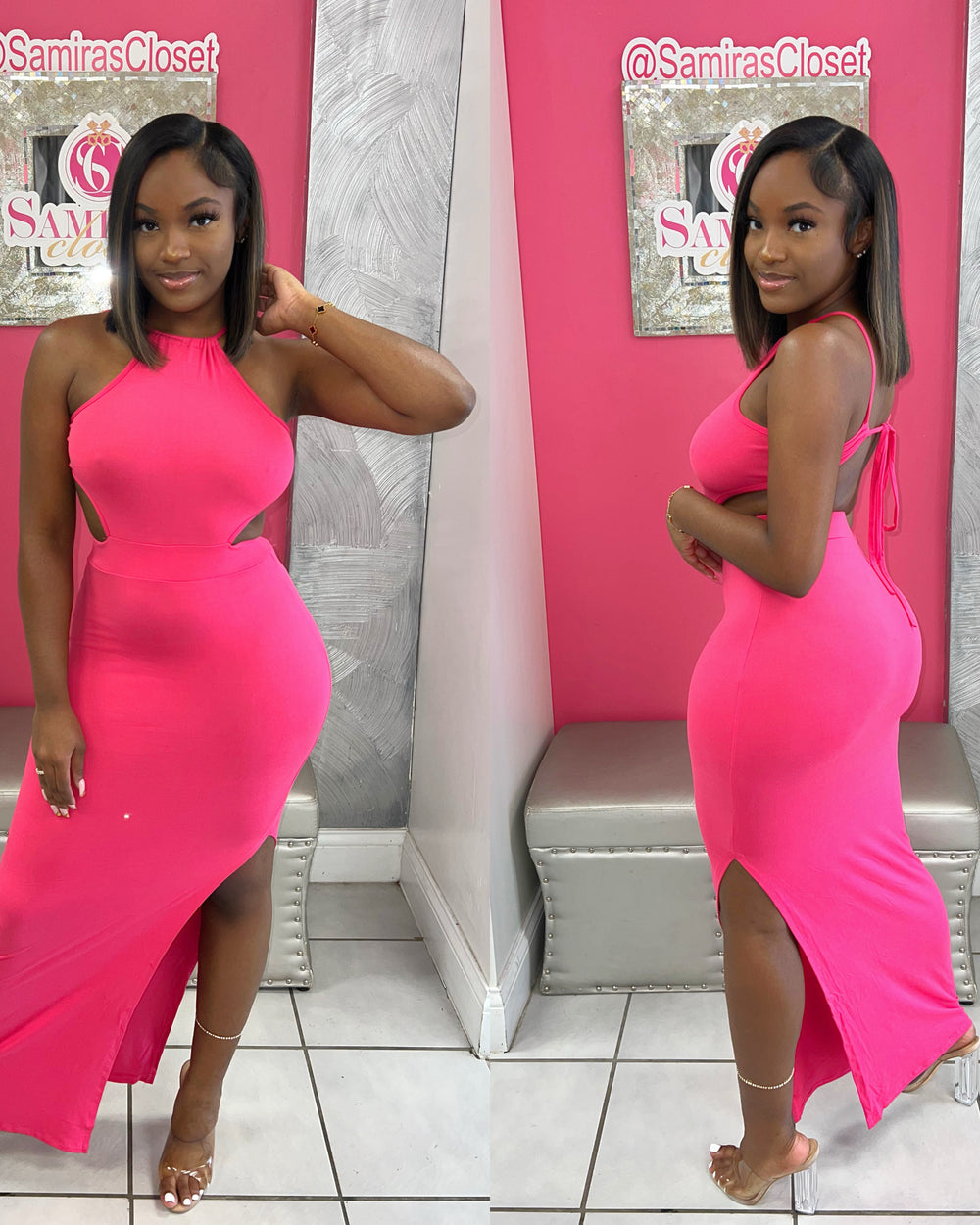 Maya Tieback Maxi Dress-Hot Pink