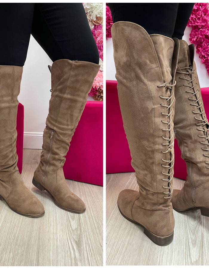 Madison Flat Lace Up Boots-Tan