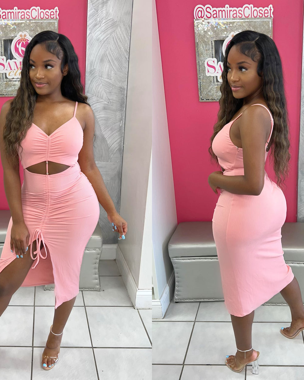 Flaunt it Cutout Midi Dress-Coral
