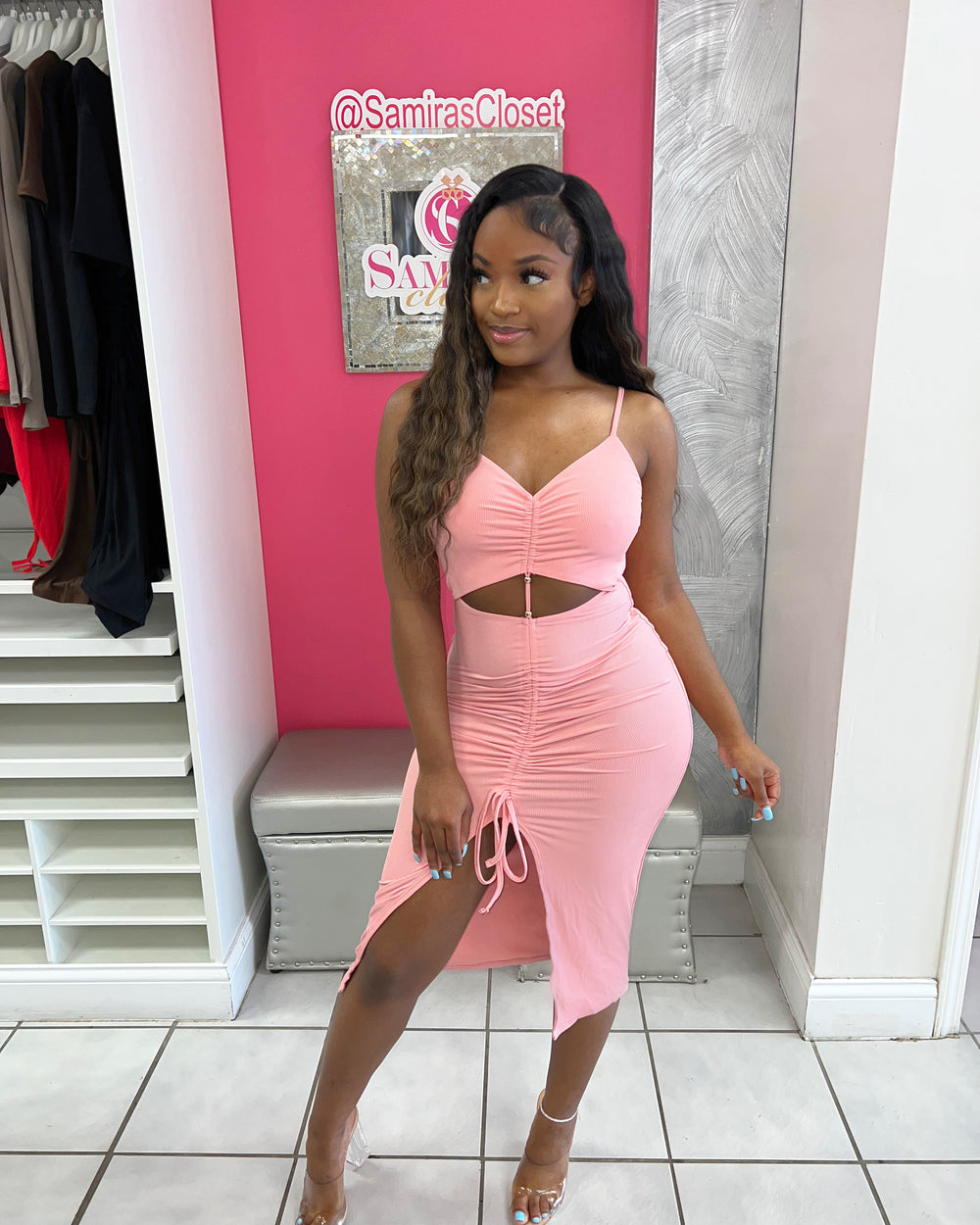 Flaunt it Cutout Midi Dress-Coral