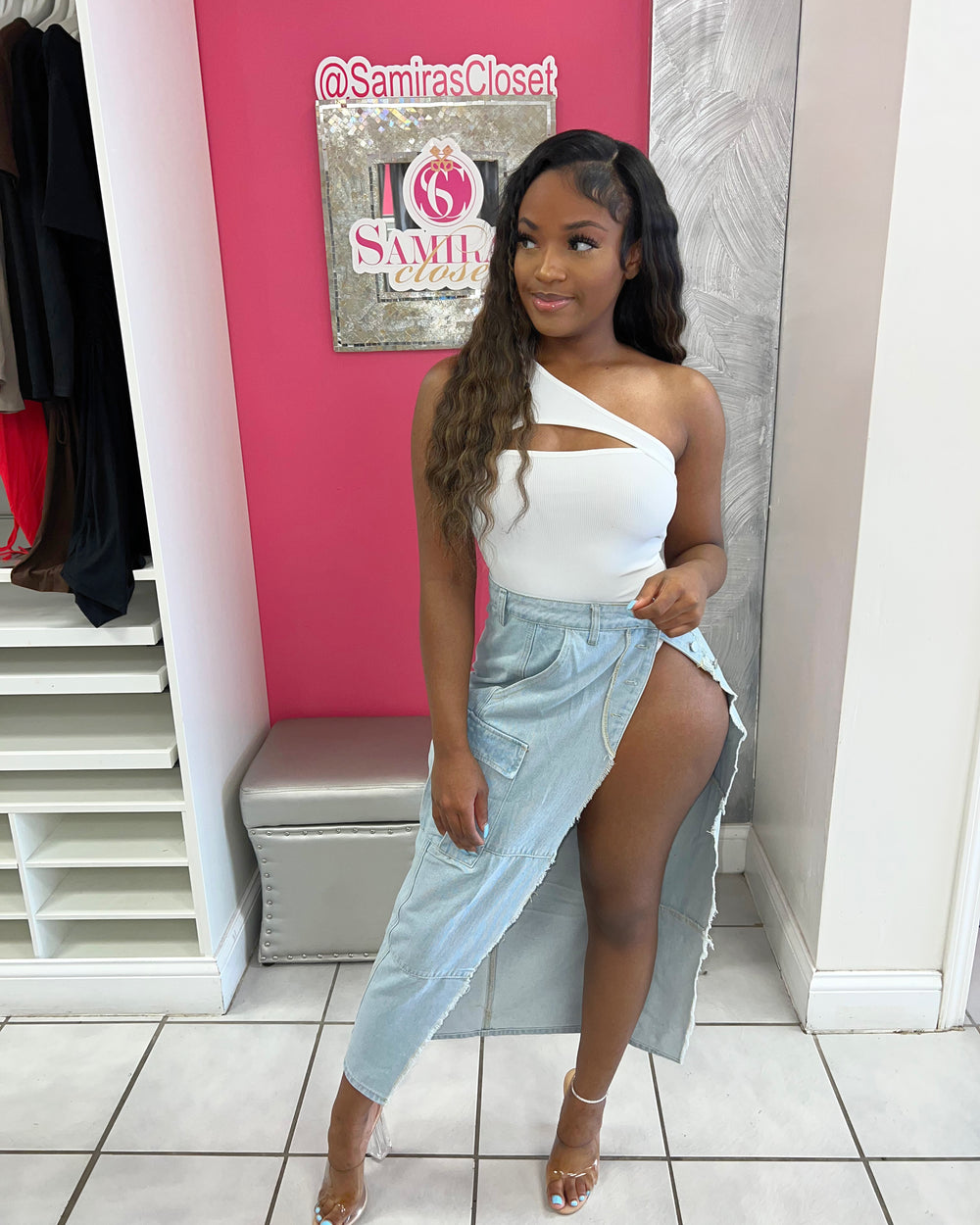 Toxic Love High Slit Denim Skirt