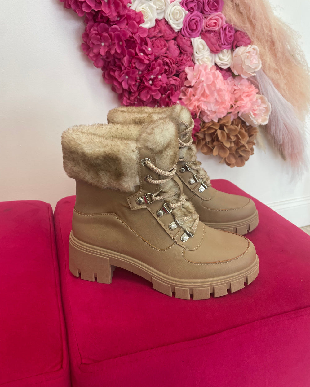 Riley Fur Ankle Bootie-Taupe