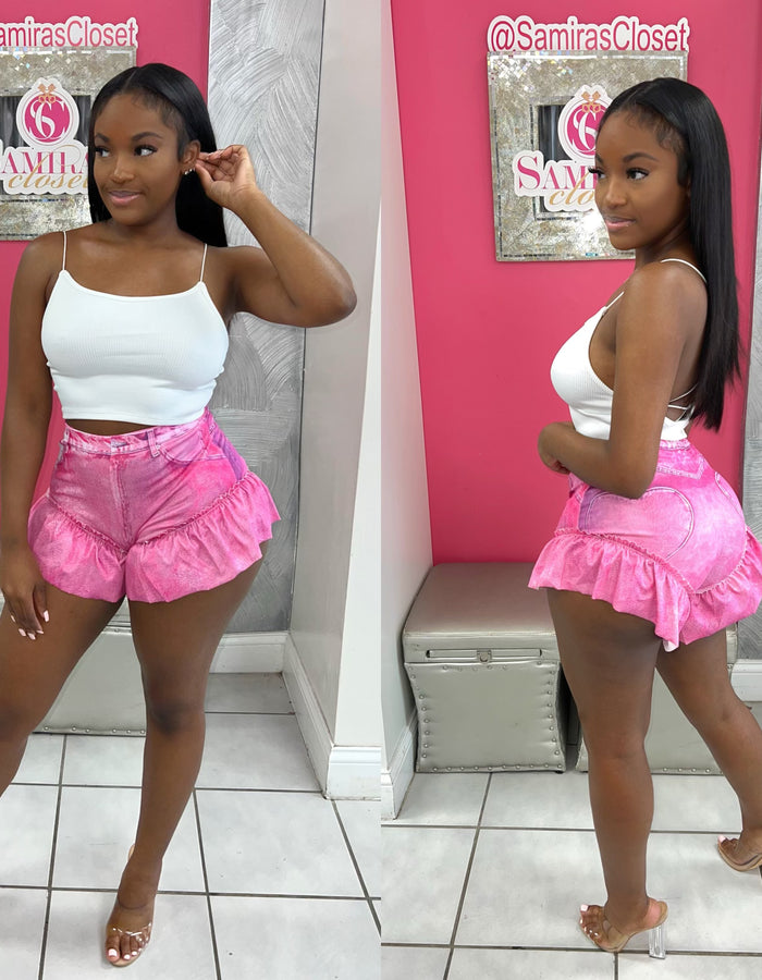 Kylie Ruffle Shorts-Pink