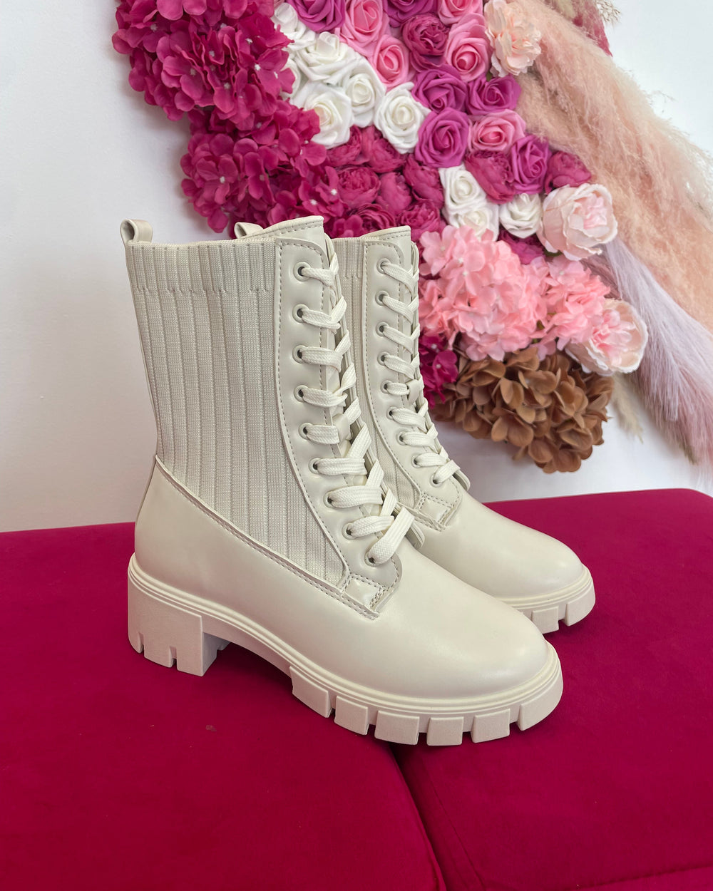 Charlie Combat Boots-Ivory