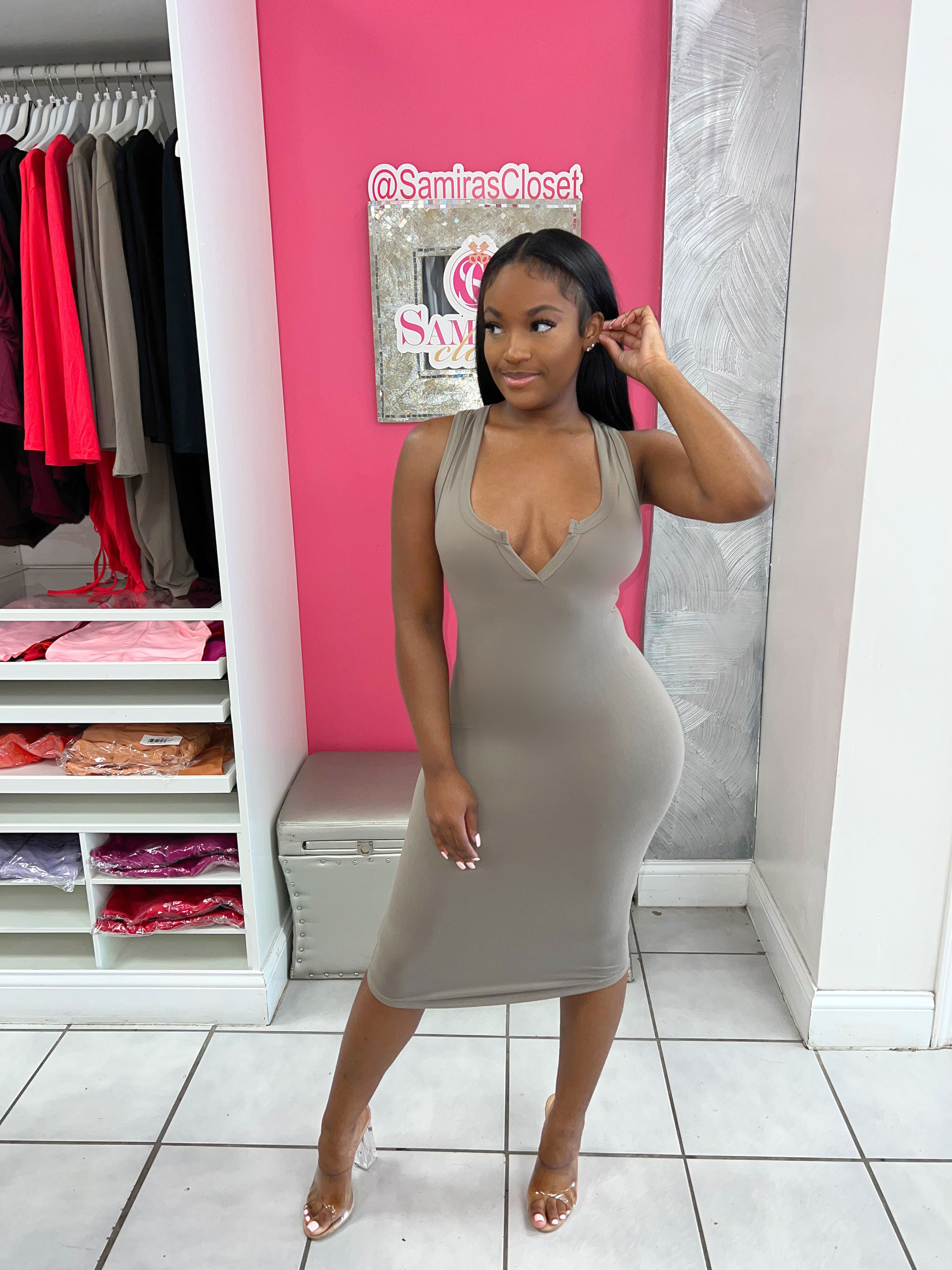 Taupe bodycon deals dress