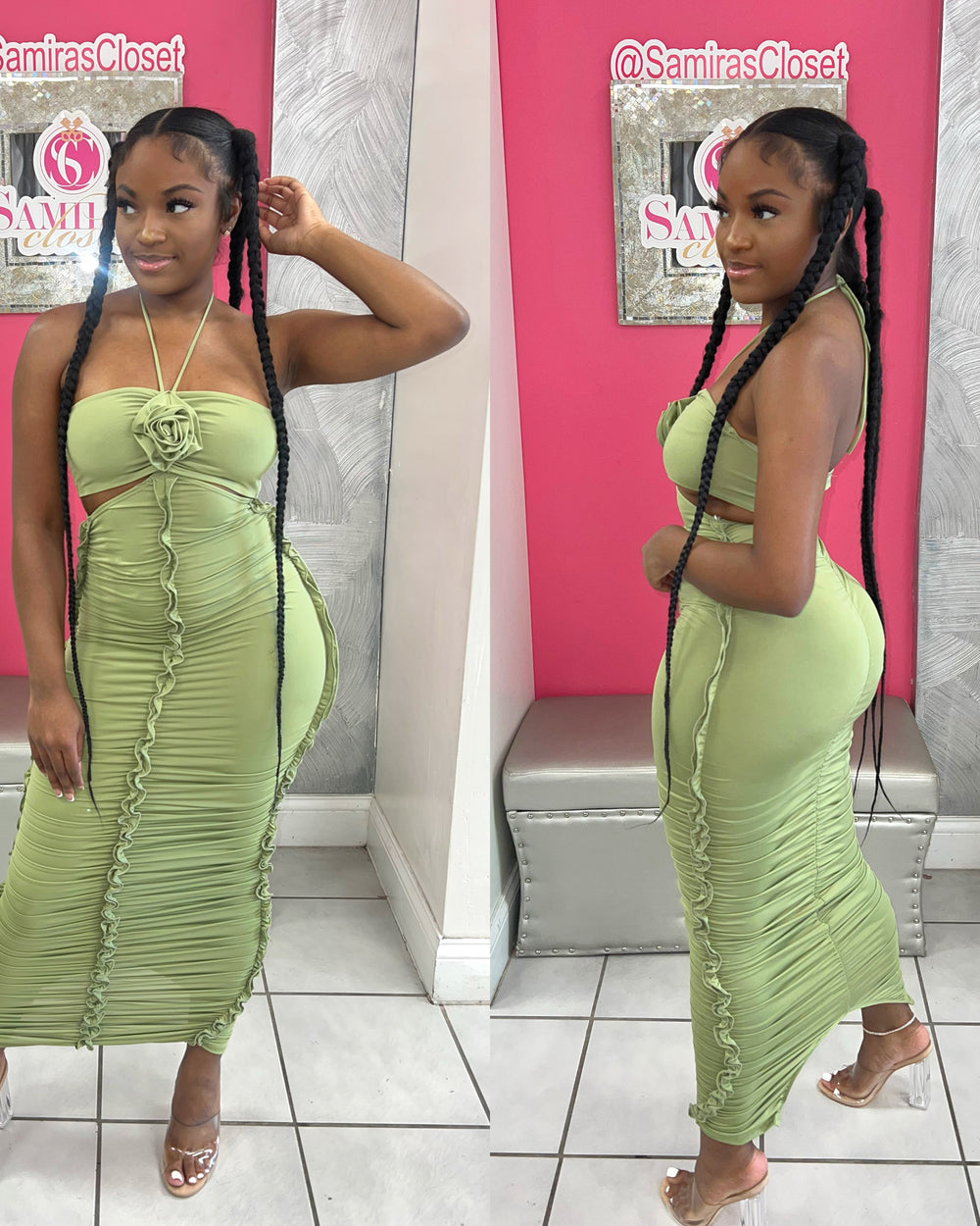 Babydoll Midi Dress-Sage
