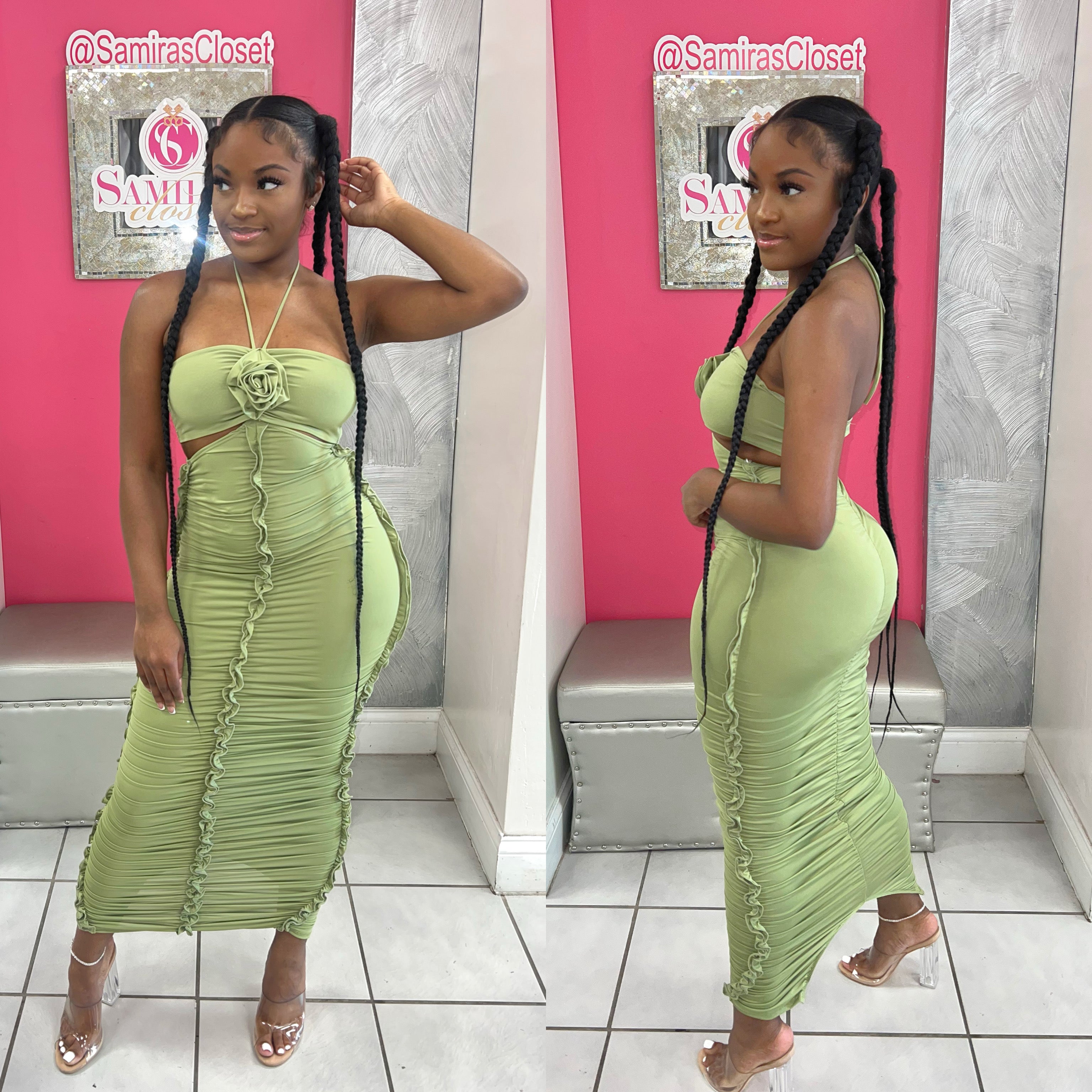Babydoll Midi Dress-Sage Samira's Closet Babydoll Midi Dress-Sage Samira's Closet