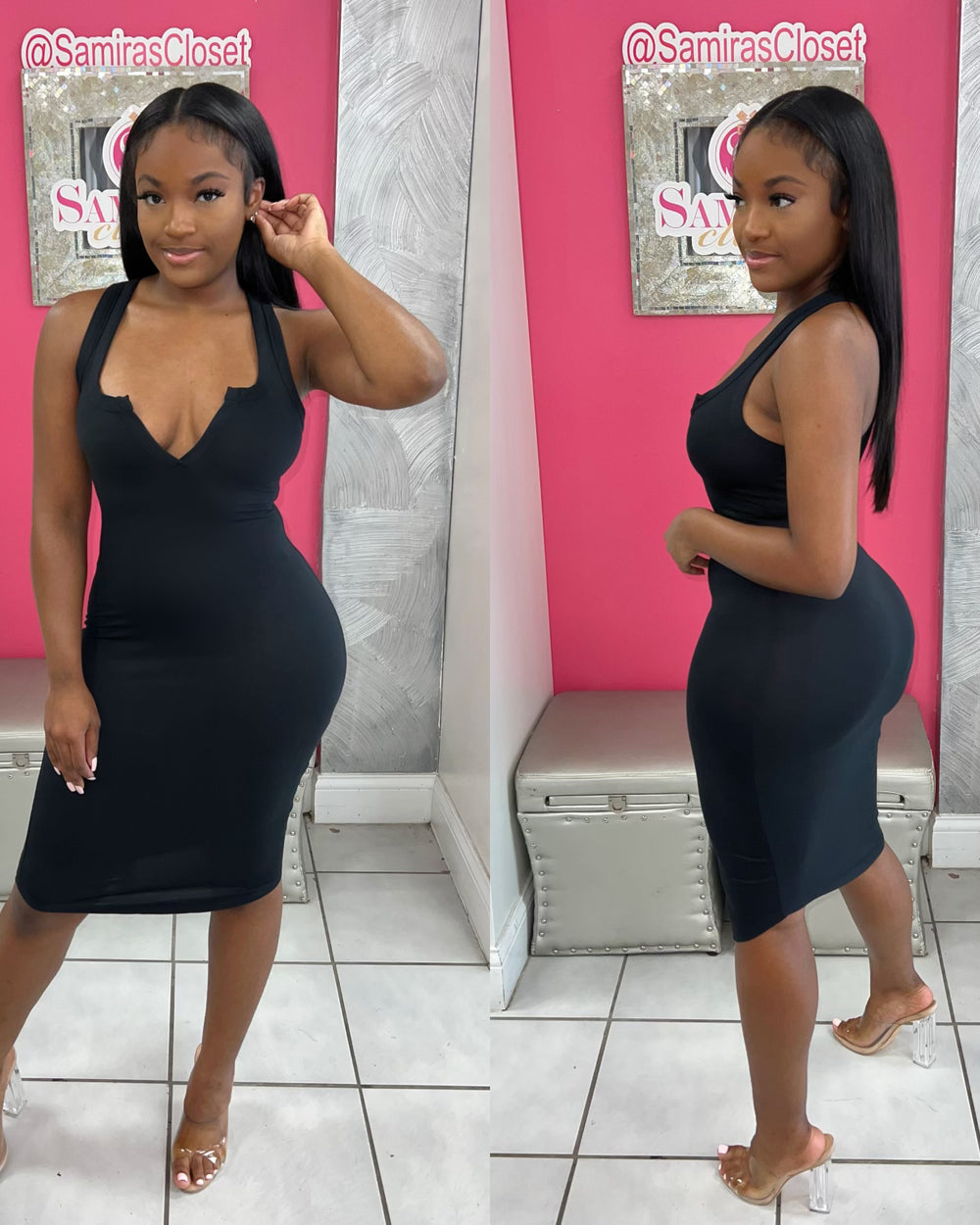 V-Cut BodyCon Dress-Black