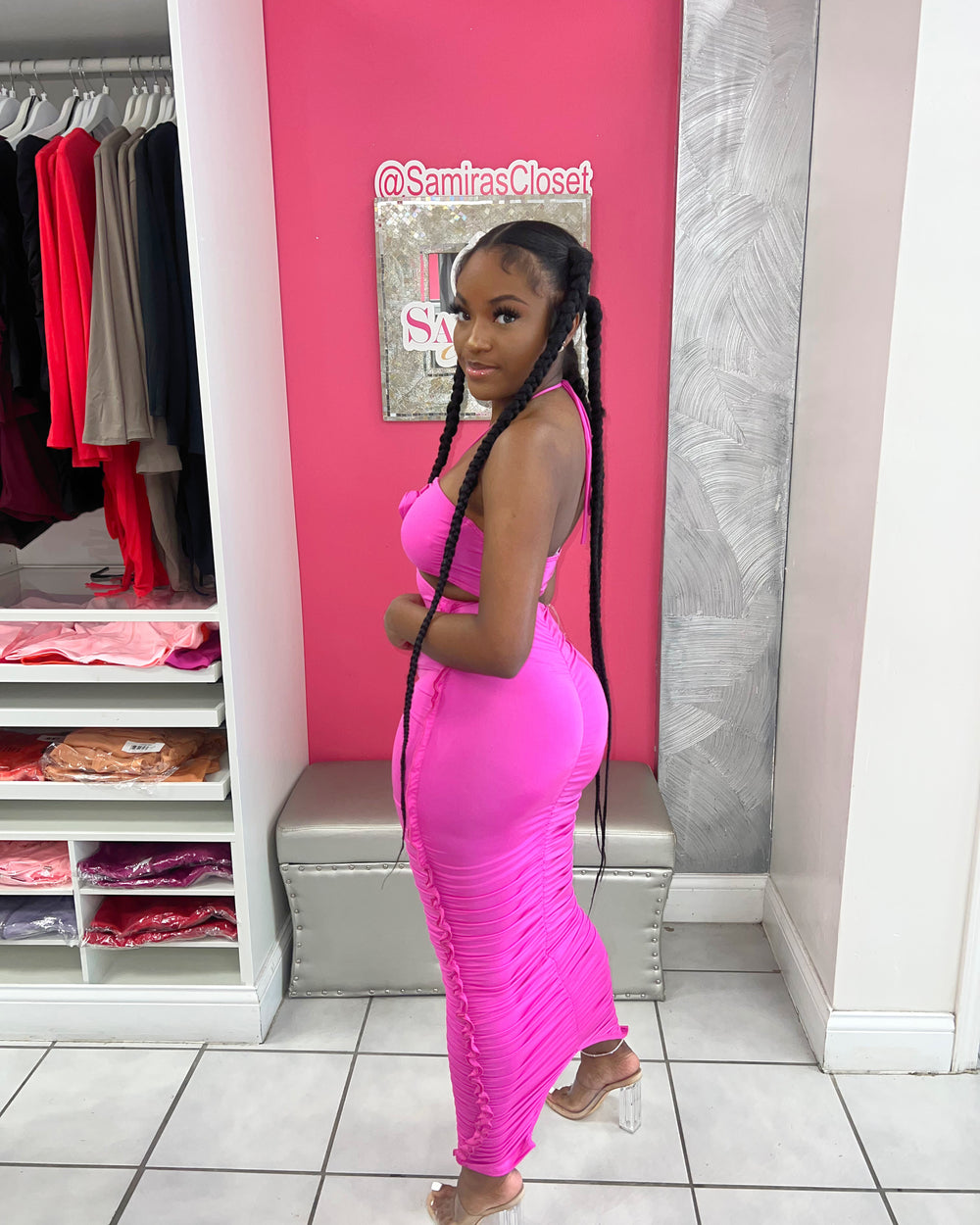 Babydoll Midi Dress-Fuschia