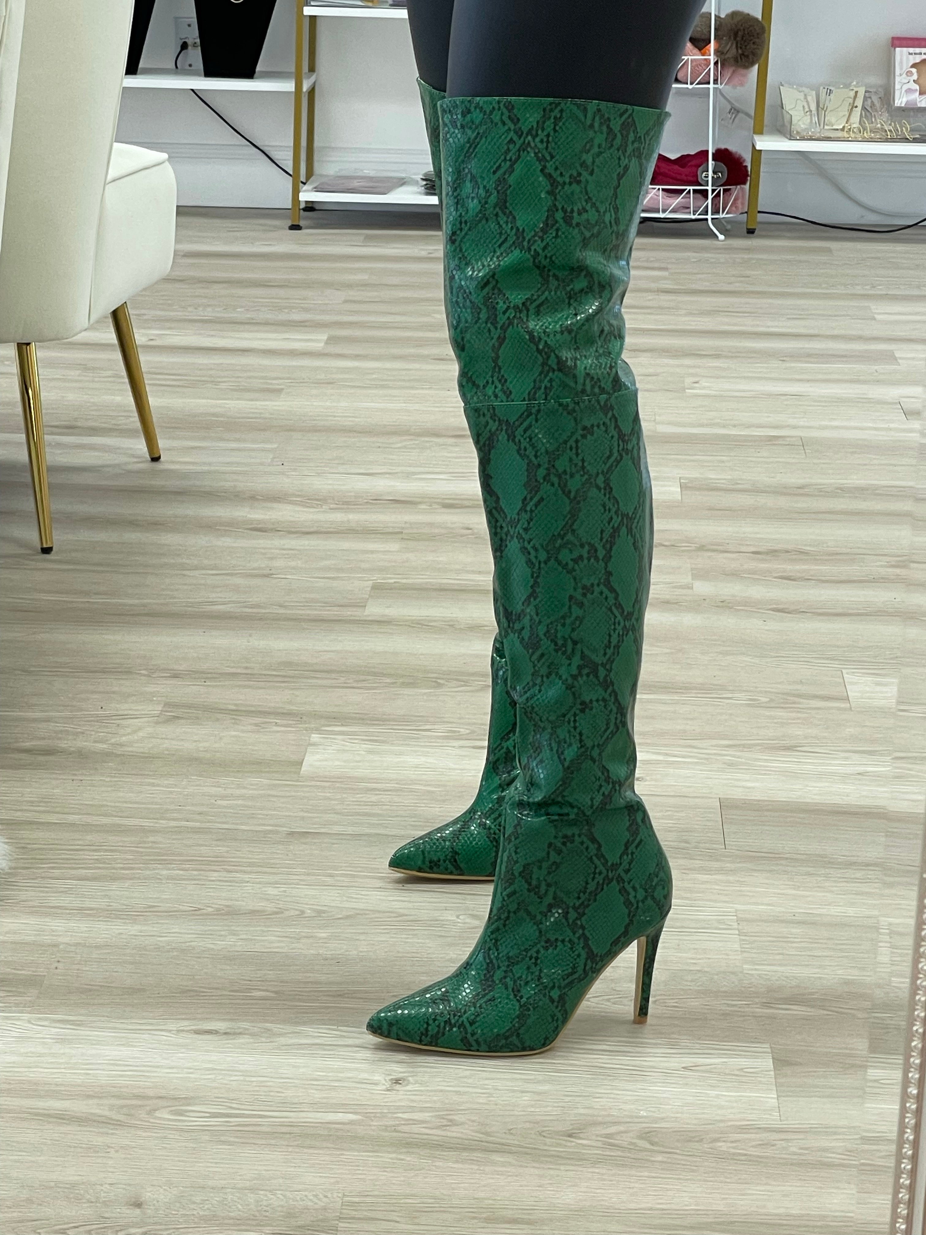 Demi Danger Boot-Green Snake