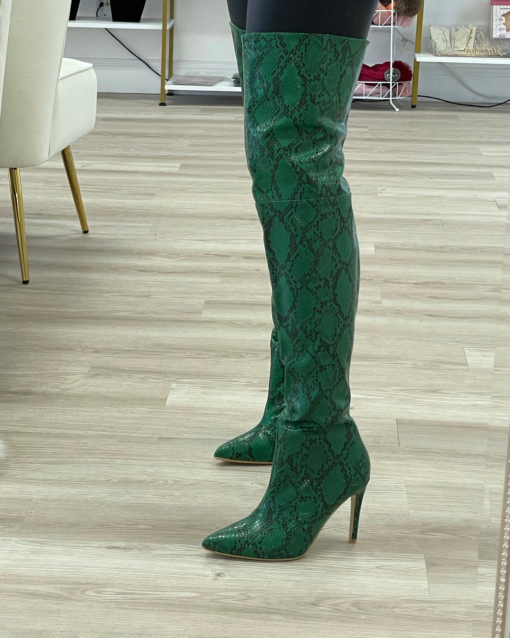 Demi Danger Boot-Green Snake