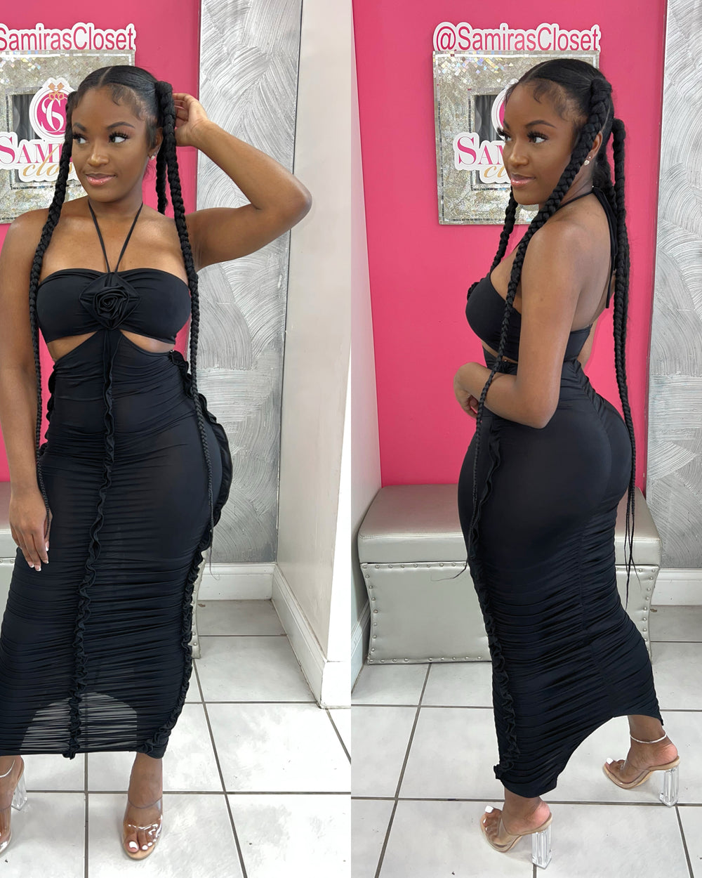 Babydoll Midi Dress-Black
