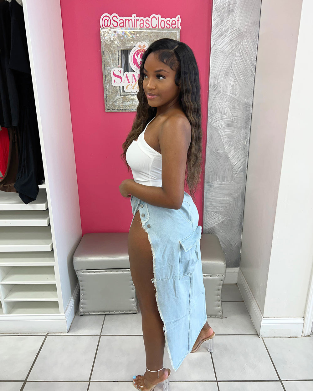 Toxic Love High Slit Denim Skirt