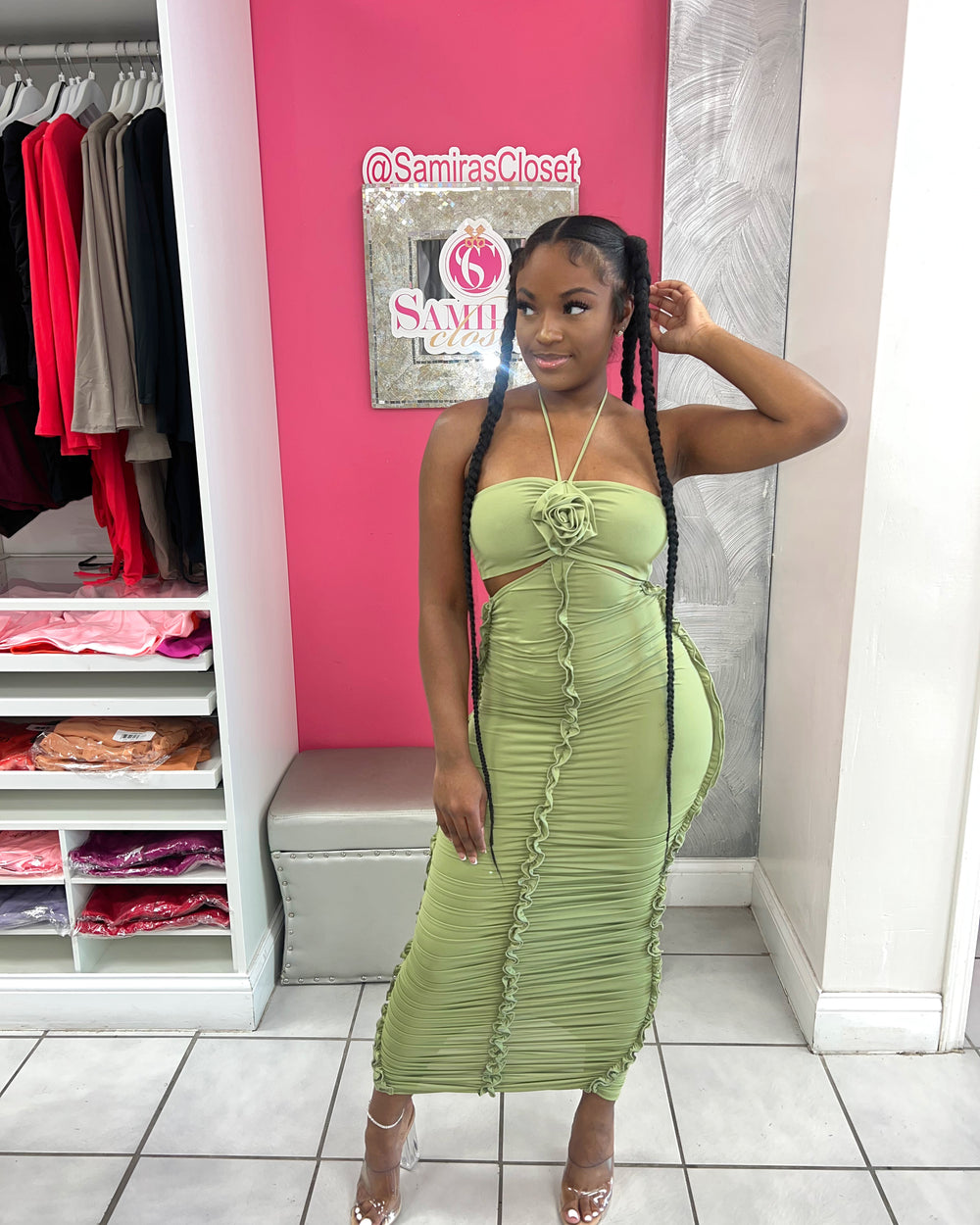Babydoll Midi Dress-Sage