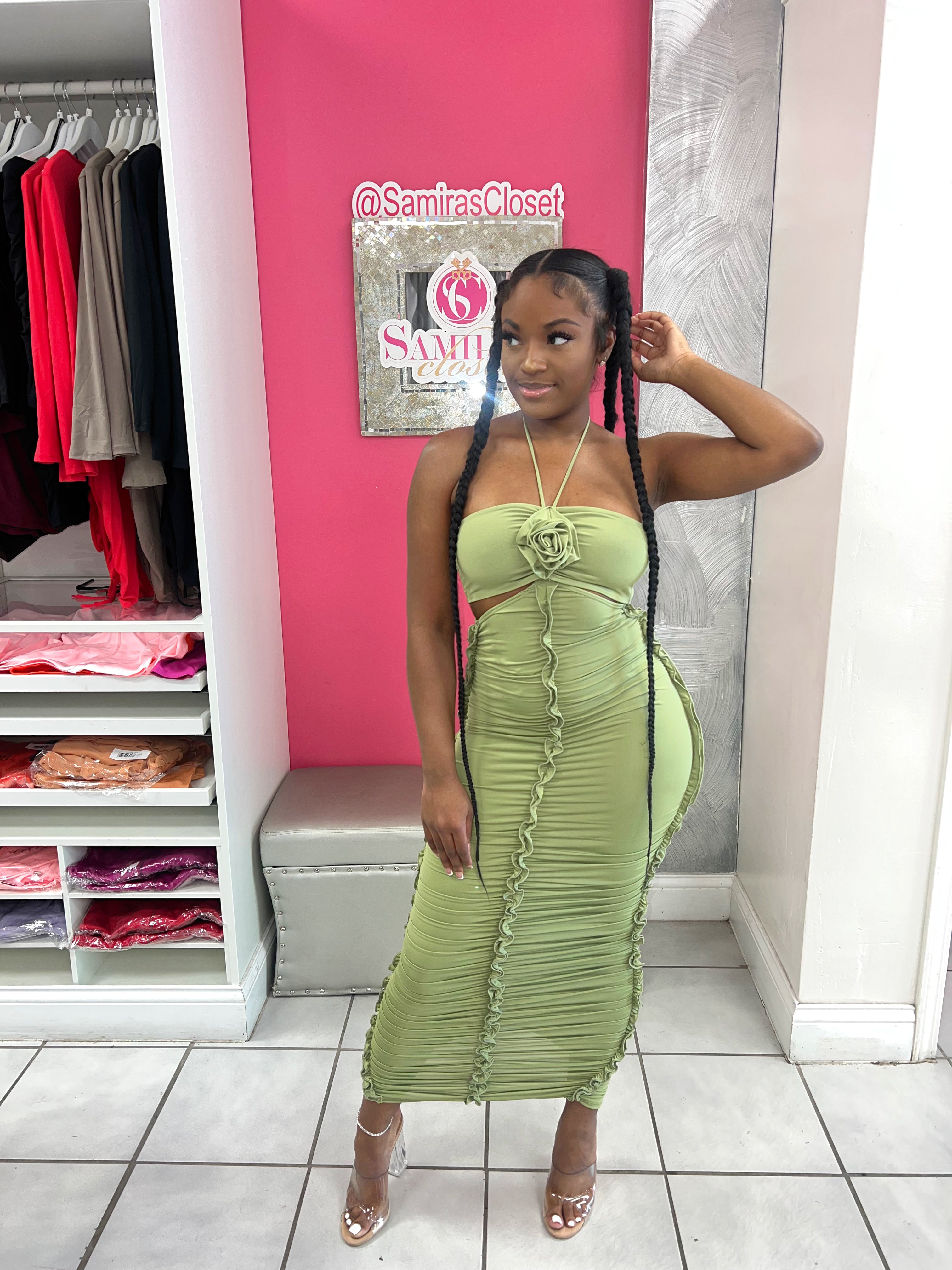 Babydoll Midi Dress-Sage Samira's Closet Babydoll Midi Dress-Sage Samira's Closet