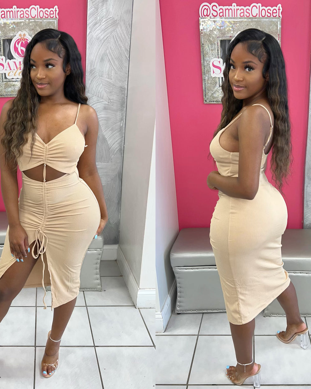 Flaunt it Cutout Midi Dress-Taupe