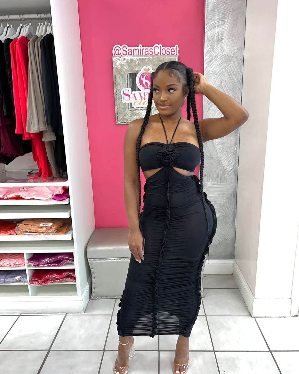Babydoll Midi Dress-Black