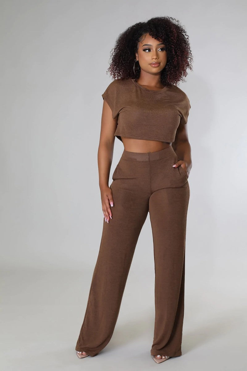 Weekend Getaway Pants Set-Mocha