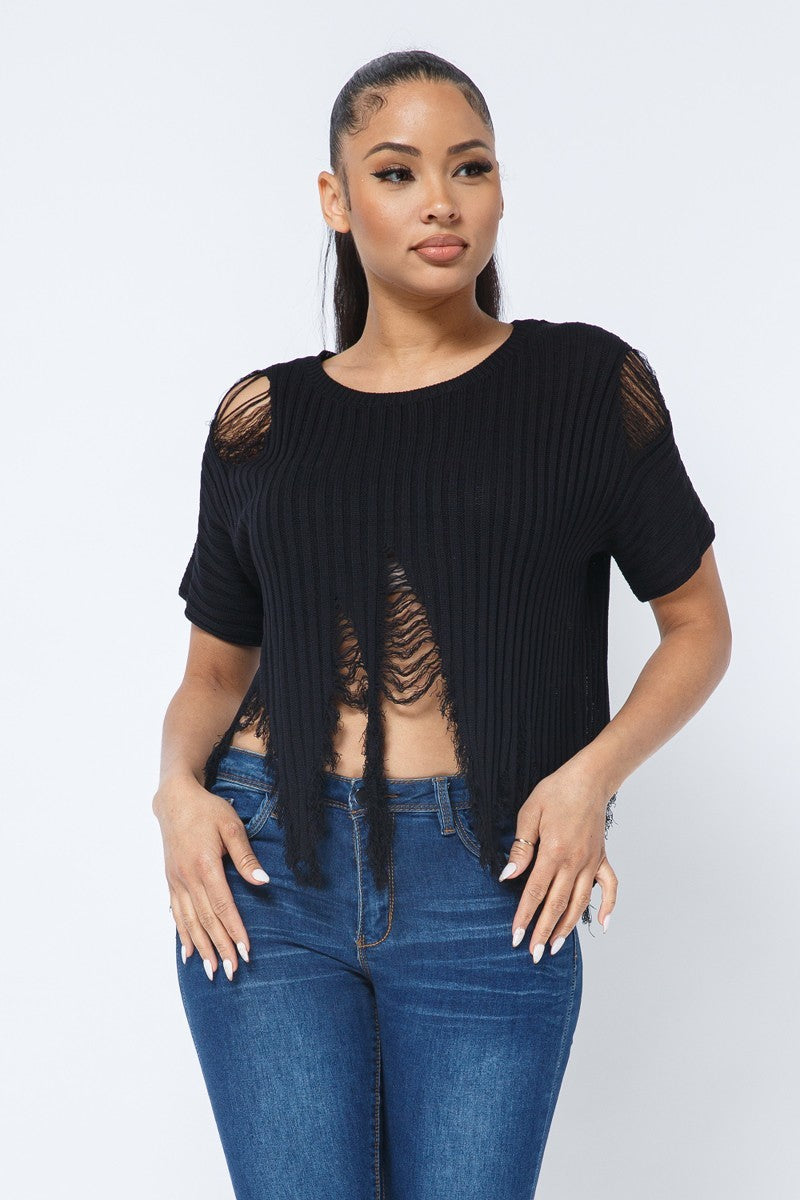 Super Distressed Sweater-Black