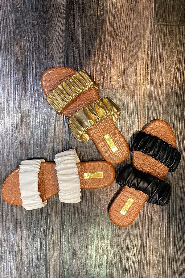 Skye Scrunch Slides-Gold