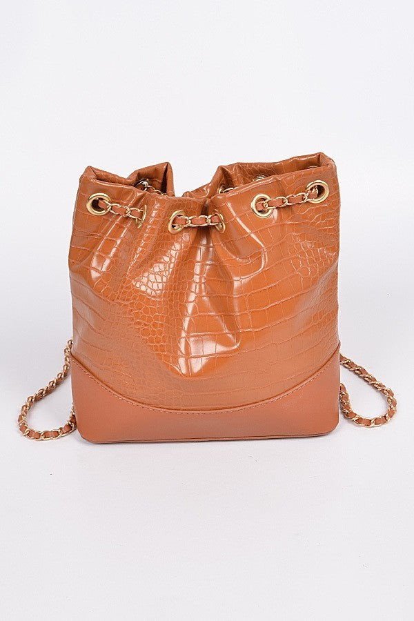 Snakeskin Looped Strap Tote - Camel