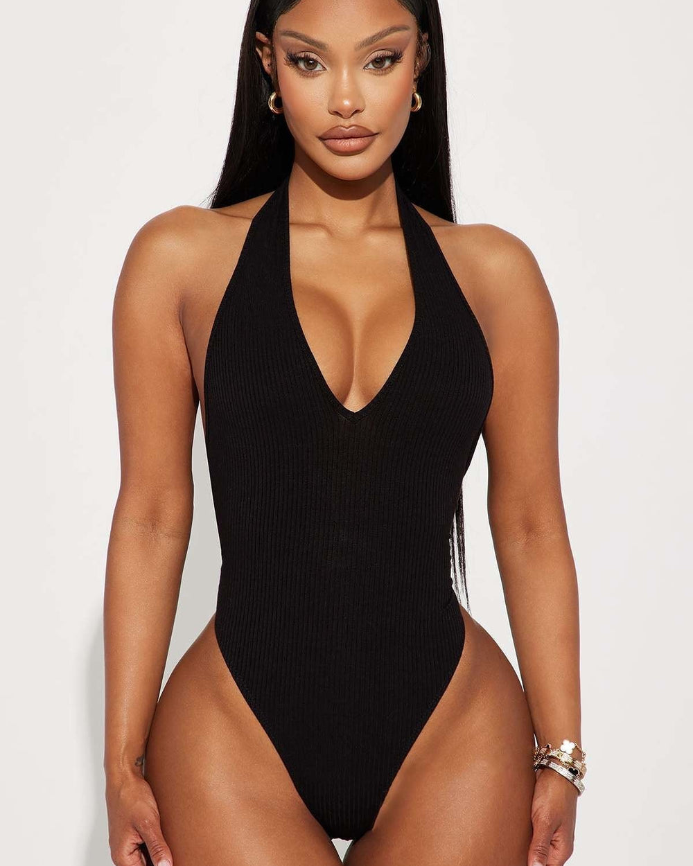 Ariana Halter Bodysuit-Black