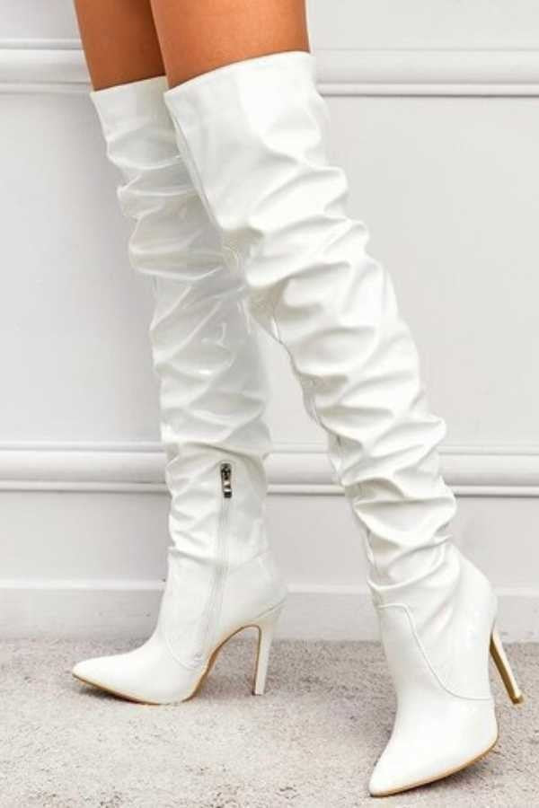 Wendy White Thigh High Boots