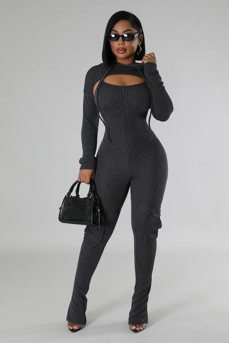 Give Me Thrill Cargo Jumpsuit-Black