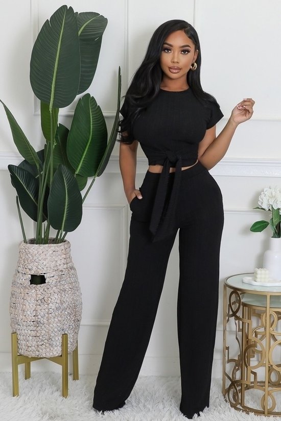 Sweet Girl Pants Set-Black