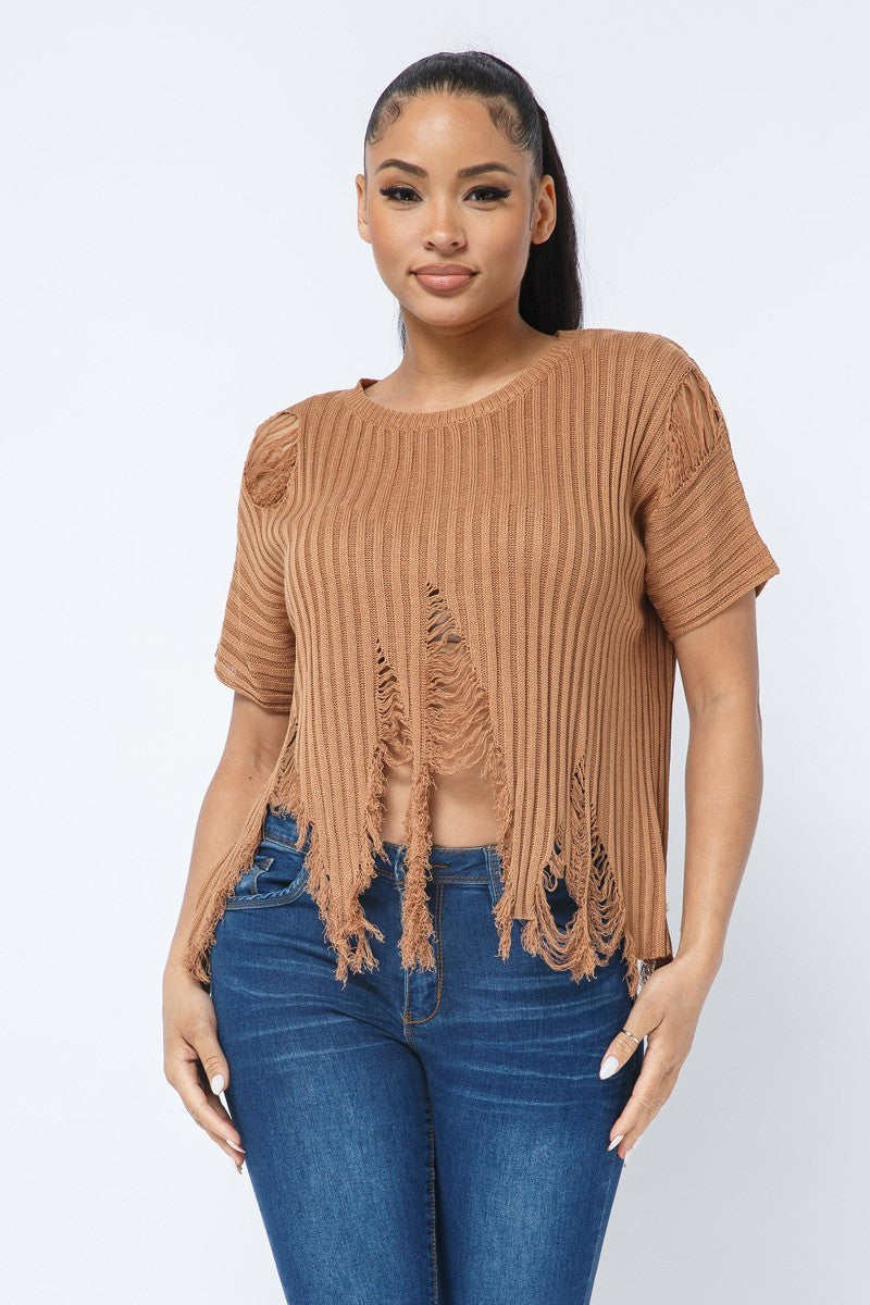 Super Distressed Sweater-Caramel
