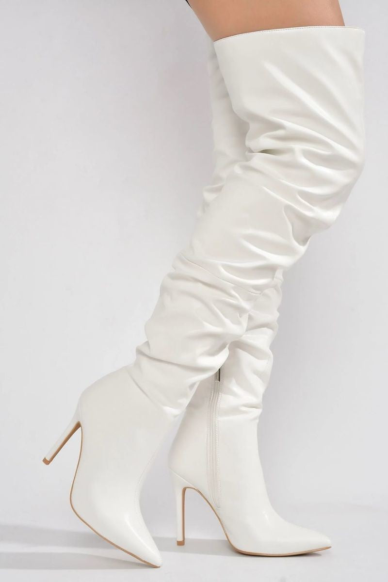 Wendy White Thigh High Boots