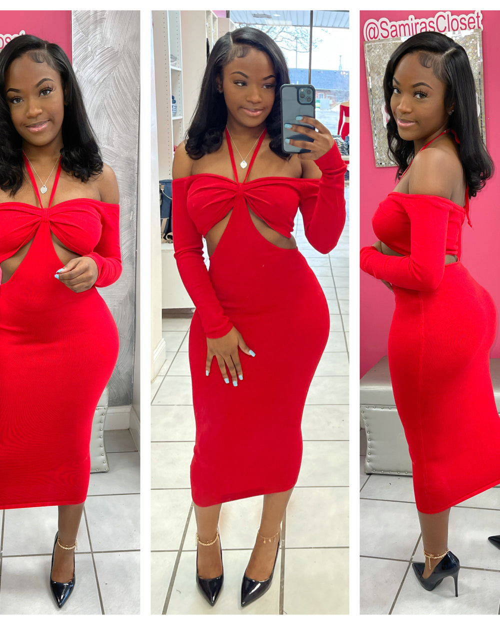 Halter Tie Dress-Red