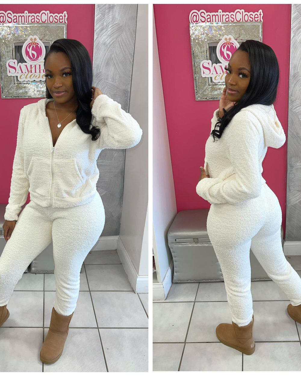 Cozy Full Zip Hoodie & Jogger Set-Cream