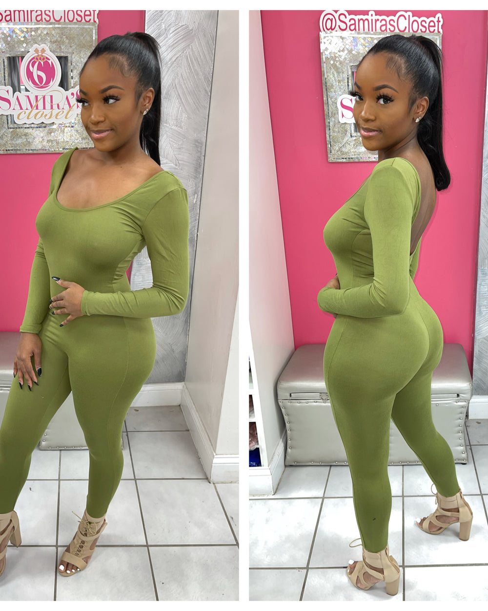 Scoop Back Jumpsuit-Olive