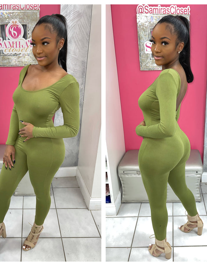 Scoop Back Jumpsuit-Olive