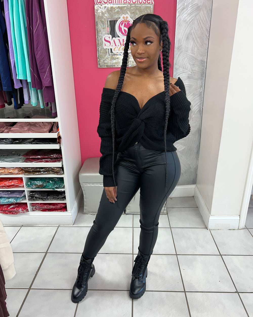 Extra Stretch Highwaisted Denim-Vinyl Black