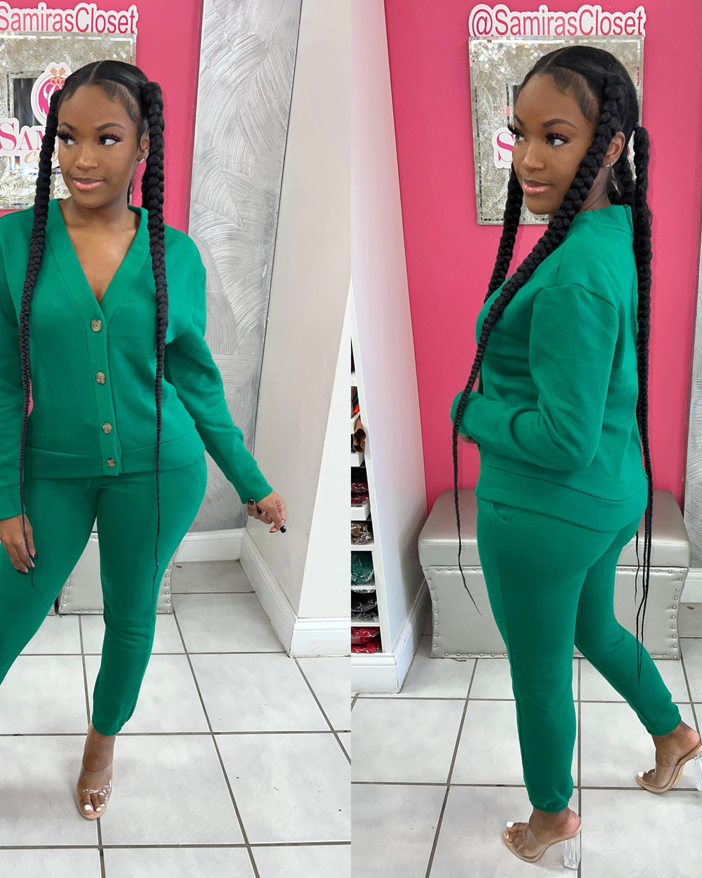 Cassie Button Jogger-Green