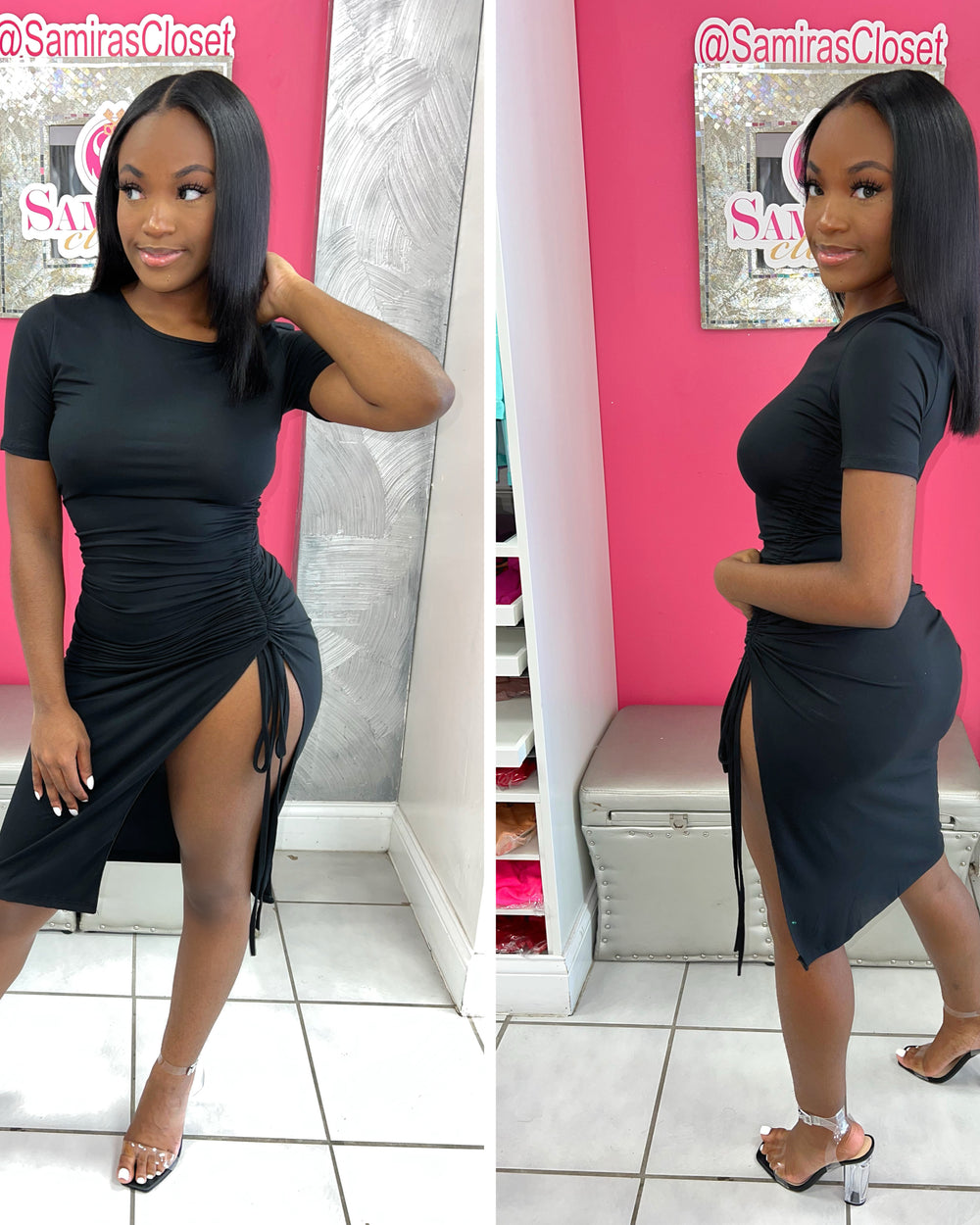 Side Scrunch Dress-Black