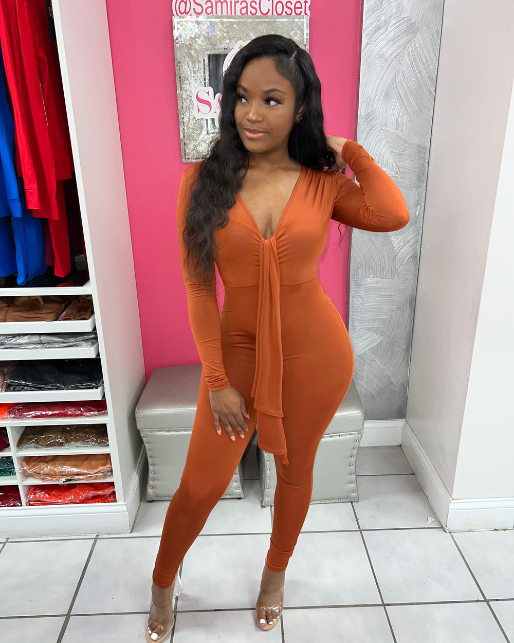 All Eyes On Me Jumpsuit-Rust